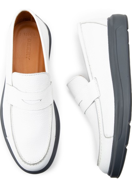 Hakiki Deri Beyaz Comfort Erkek Loafer fırsatları