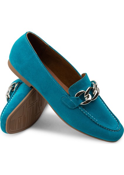 Hakiki Süet Turkuaz Tokalı Kadın Babet modelleri