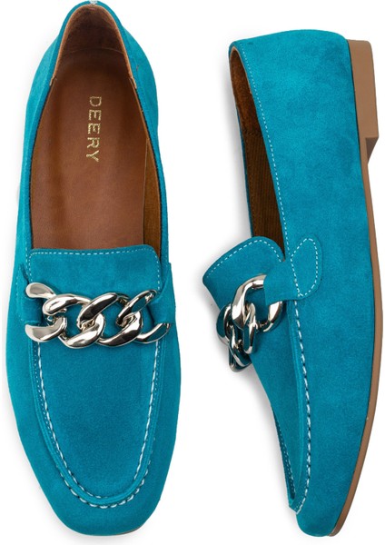 Hakiki Süet Turkuaz Tokalı Kadın Babet fırsatları