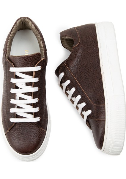 Hakiki Deri Kahverengi Sneaker Kadın Ayakkabı