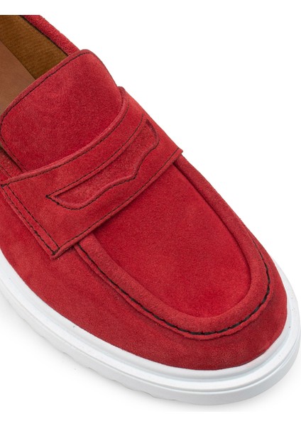 Hakiki Süet Kırmızı Loafer Kadın Ayakkabı