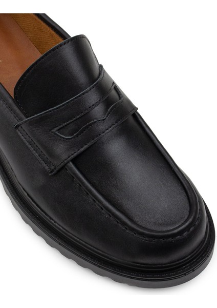 Hakiki Deri Siyah Loafer Kadın Ayakkabı
