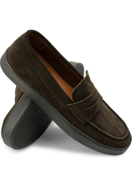 Hakiki Süet Haki Loafer Erkek Ayakkabı modelleri