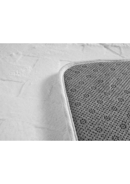 Modest Grid Rabbit Peluş Banyo Paspası Setı 50 x 80 cm+40 x 50 cm Beyaz