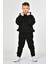 Cepli, Kapüşonlu, Fermuarlı Erkek Çocuk Sweatshirt - Siyah Siyah - 8-10 Yaş 2