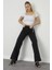 Kadın Siyah Yüksek Bel Geniş Paça Wide Leg Kot Pantolon 4