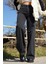 Siyah Rahat Kalıp Fermuar Detaylı Wide Leg Jeans 3