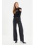 Makaron Siyah Likralı Süper Yüksek Bel Wide Leg Jean Salaş Paça Kot Pantolon 3