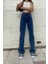Kadın Osvaldo Solmayan Koyu Mavi Yüksek Bel Bol Paça Denim Kot Pantolon 1