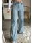 Khan Mavi Kar Yıkama Süper Yüksek Bel Wide Leg Jeans- Likralı Bol Paça Kot Pantolon 2