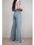 Kadın Mavi Kar Yıkama Salaş Yüksek Bel Likralı Bol Paça Denim Kot Pantolon 1