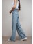 Kadın Açık Mavi Kar Yıkama Yüksek Bel Bol Paça Denim Kot Pantolon 5