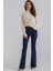 Koyu Mavi Flora Ispanyol Paça Kot Pantolon Yüksek Bel Flare Jeans (Toparlayıcı) 5