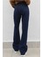 Zayn Koyu Mavi Likralı Süper Yüksek Bel Wide Leg Jean Salaş Geniş Paça Kot Pantolon 2