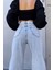 Ablack Açık Mavi Kar Yıkama Süper Yüksek Bel Bol Paça Denim Kot Pantolon 4