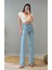 Oprah Mavi Kar Yıkama Yüksek Bel Bol Paça Denim Kot Pantolon- Geniş Paça 1