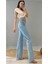 Oprah Mavi Kar Yıkama Yüksek Bel Bol Paça Denim Kot Pantolon- Geniş Paça 2