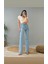 Oprah Mavi Kar Yıkama Yüksek Bel Bol Paça Denim Kot Pantolon- Geniş Paça 3