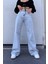 Kadın Lebron Mavi Kar Yıkama Yüksek Bel Bol Paça Denim Kot Pantolon- Salaş Pantolon 3
