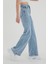 Kadın Açık Mavi Kar Yıkama Yüksek Bel Bol Paça Denim Kot Pantolon 1