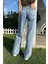 Kadın Mavi Kar Yıkama Süper Yüksek Bel Likralı Bol Paça Denim Kot Pantolon 3