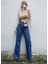 Mavi Yüksek Bel Bol Paça Denim Kot Pantolon 2