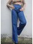 Mavi Yüksek Bel Bol Paça Denim Kot Pantolon 3