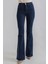 Koyu Mavi Ispanyol Paça Kot Pantolon Yüksek Bel Flare Jeans (Toparlayıcı) 1