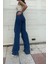 Koyu Mavi Likralı Süper Yüksek Bel Jean Salaş Geniş Paça Kot Pantolon 1