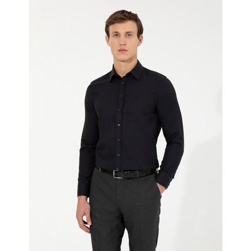 Pierre Cardin Erkek Siyah Slim Fit Armürlü Gömlek 50260297-VR046
