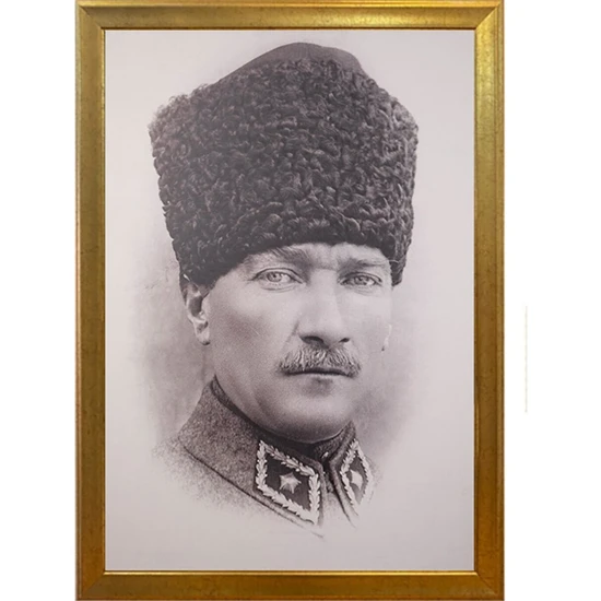 Yaldız Çerçeveli Atatürk Portresi- Altın Çerçeveli - Duvar Atatürk Tablosu 55X75CM