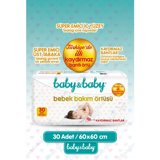 Baby & Baby Kaydırmaz Bantlı Bebek Bakım Örtüsü 30 Kullanım 60 x 60 cm