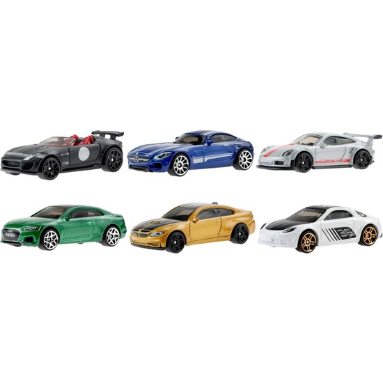 Hot Wheels Avrupa Arabaları Serisi - '15 Jaguar F Type , BMW M4 , Audi RS 5 Coupe, '15 Mercedes-Amg GT, Porsche 911 GT3 RS , Alpine A110,1;64 Ölçek, Çocuklar ve Koleksiyonerler için Oyuncak Araba
