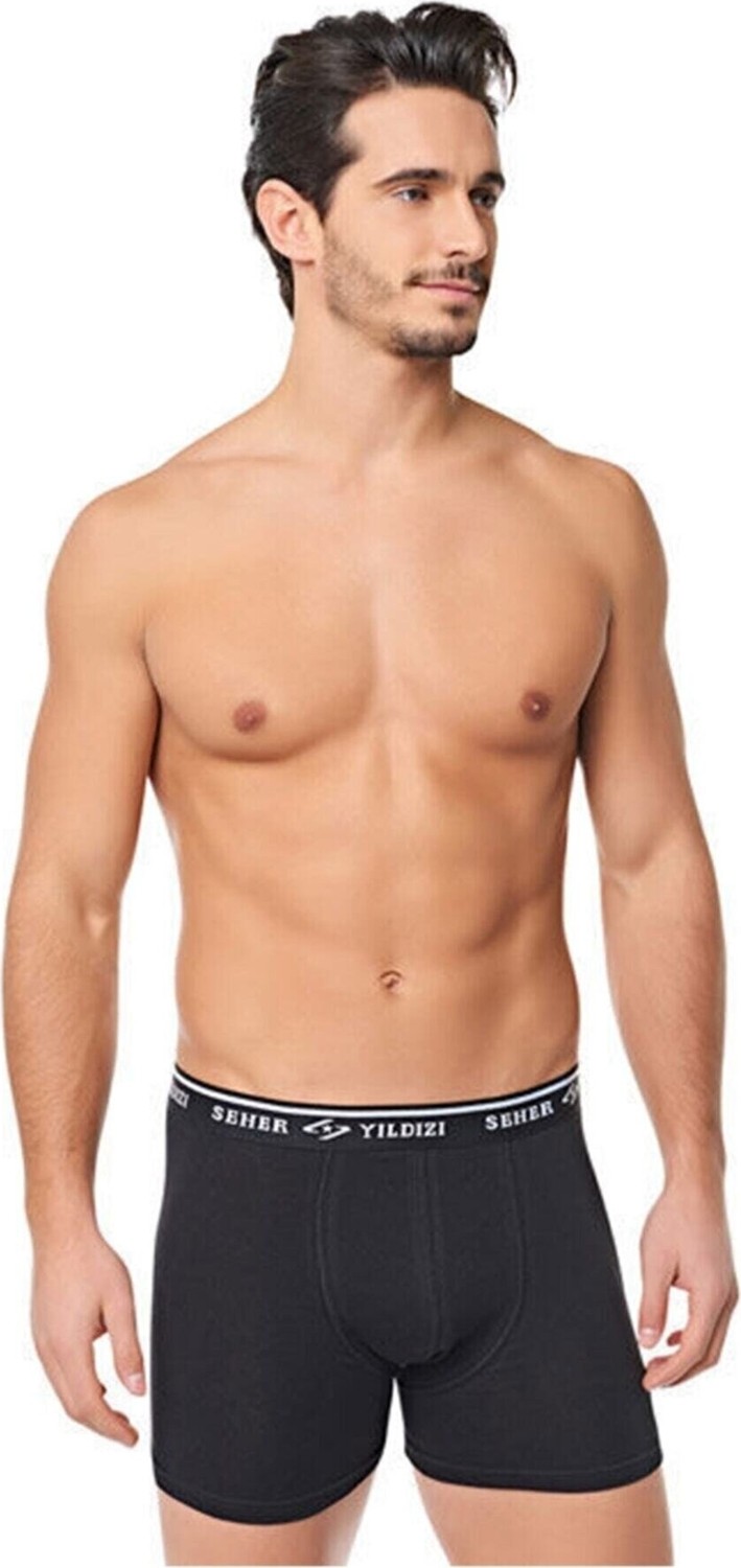 Seher Yıldızı Seher Yıldız 6'lı Paket Erkek Likralı Elastan Boxer Külot Siyah görsel 3