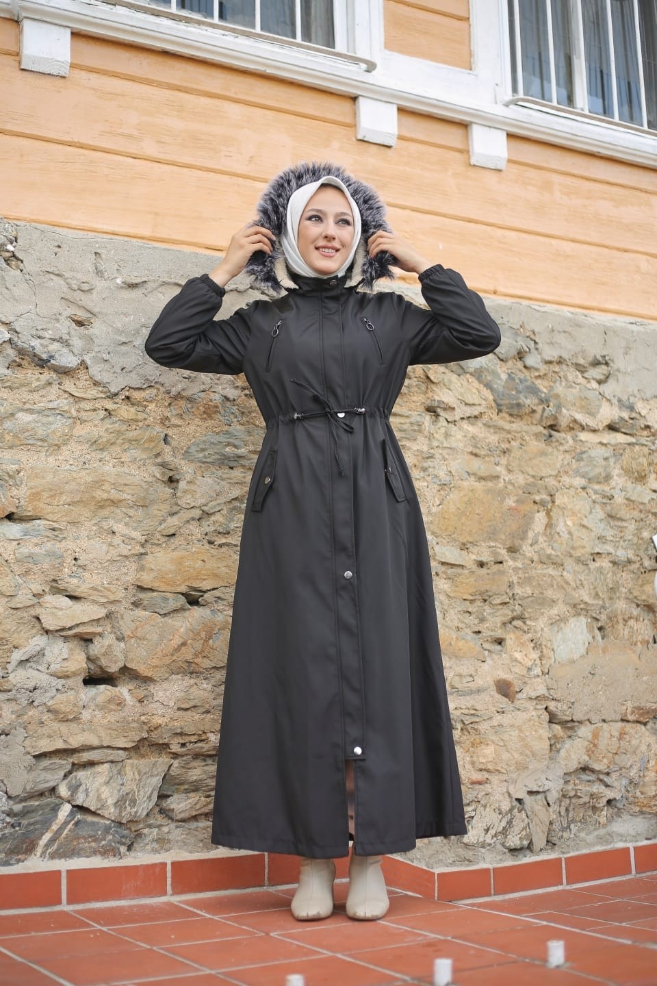 Vibeys Collection Haki Içi Kürklü ve Su Geçirmez Tam Boy Kadın Kışlık Mont & Kaban görsel 6
