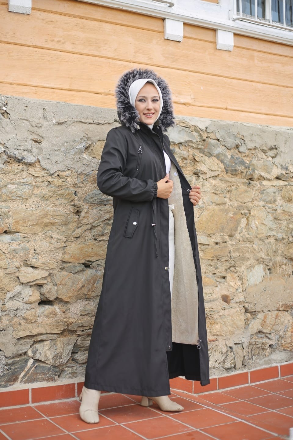 Vibeys Collection Haki Içi Kürklü ve Su Geçirmez Tam Boy Kadın Kışlık Mont & Kaban görsel 7
