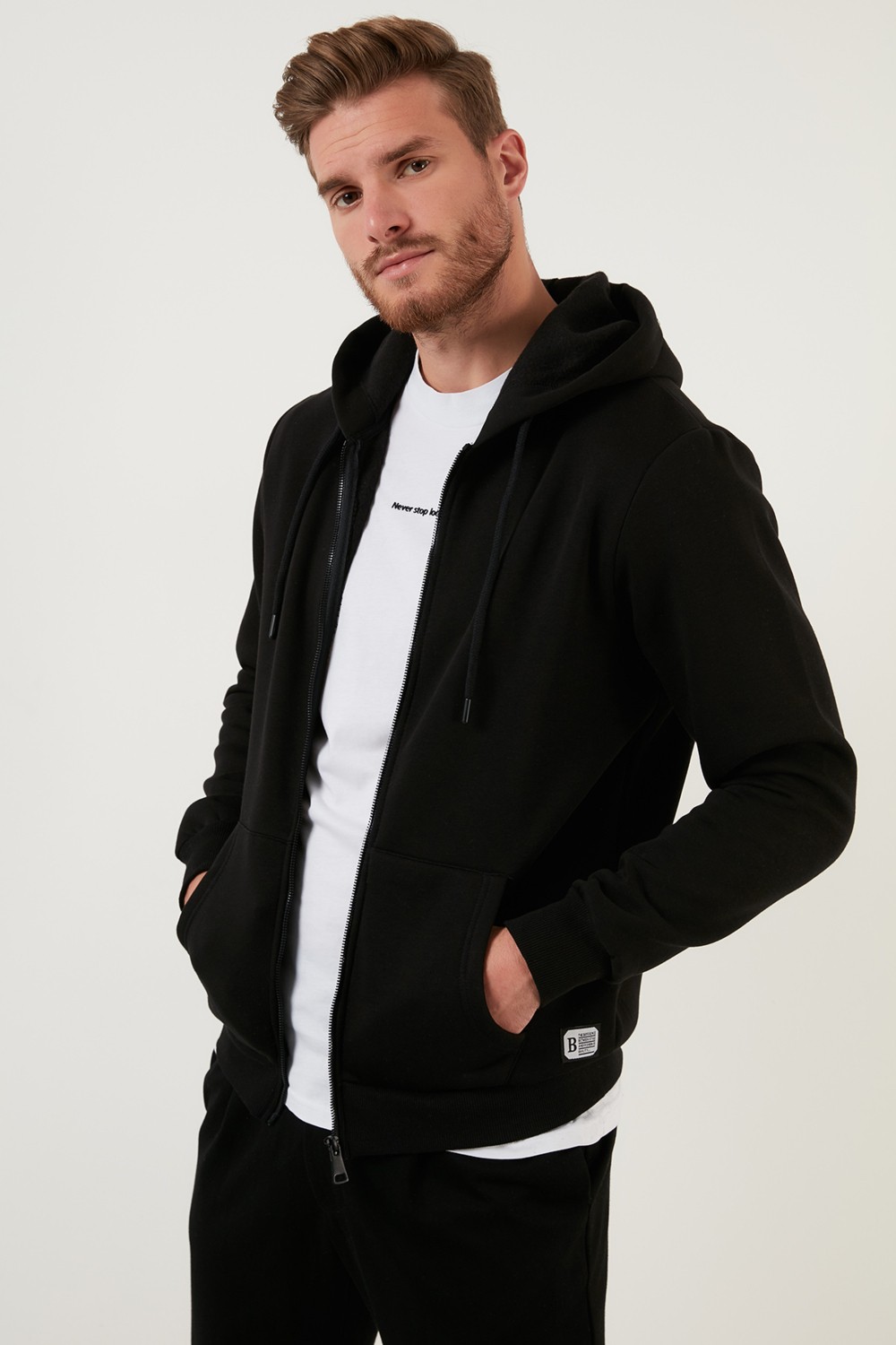 Buratti Regular Fit Kapüşonlu Fermuarlı İçi Tüylü Yumuşak Şardonlu Kışlık Sweat Erkek SWEAT 5905340 görsel 8