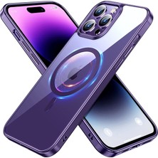 MTK Moveteck Apple Iphone 14 Pro Max Uyumlu Kılıf Kamera Lens Korumalı Derin Mor Kenarlı Parlak Pc Sert Kapak Ince Hayalet Magsafe Halkalı Wireless Şarj Özellikli Renkli Halkalı Clear Gbox Pixel