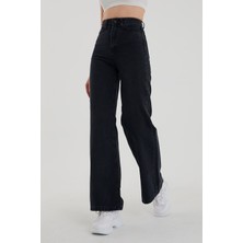 Livik Kadın Siyah Yüksek Bel Bol Paça Denim Kot Pantolon LVK-001040A