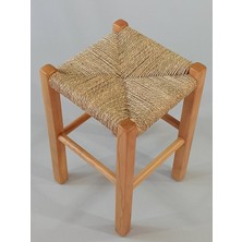 Hasır Örgülü Ahşap Tabure Natürel 45cm (28cmx28cm)