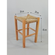 Hasır Örgülü Ahşap Tabure Natürel 45cm (28cmx28cm)
