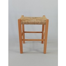 Hasır Örgülü Ahşap Tabure Natürel 45cm (35cmx35cm)