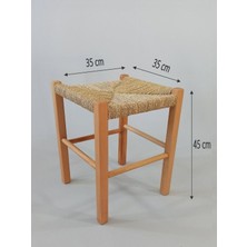 Hasır Örgülü Ahşap Tabure Natürel 45cm (35cmx35cm)