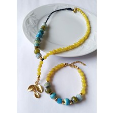 Halley Concept El Yapımı Cam Boncuk Doğal Taş Kolye Bileklik Seti