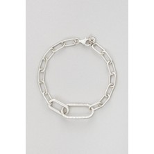 So CHIC Özel Tasarım 18 Ayar Beyaz Altın Kaplama 18 Cm Gümüş Zincir Bileklik