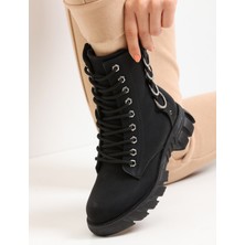 Ispartalılar 224 Günlük Bağcıklı Fermuarlı Siyah Kadın Bot Ayakkabı Postal