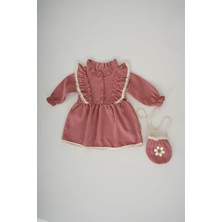 Miniko Kids Kız Çocuk Uzun Kol Antialerjik Papatya Desenli Elbise ve Çanta Seti