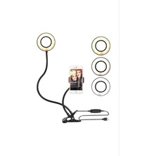 Pazariz LED Tripod Işıklı Telefon Tutucu Makyaj Işığı Ring Light 9 cm Çap