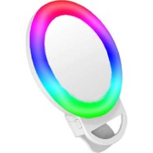 Pazariz Şarjlı Aynalı Rgb Renkli Ring Light LED Selfie Telefon Pc Yayın Işığı Klipsli 10 cm