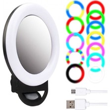 Pazariz Şarjlı Aynalı Rgb Renkli Ring Light LED Selfie Telefon Pc Yayın Işığı Klipsli 10 cm